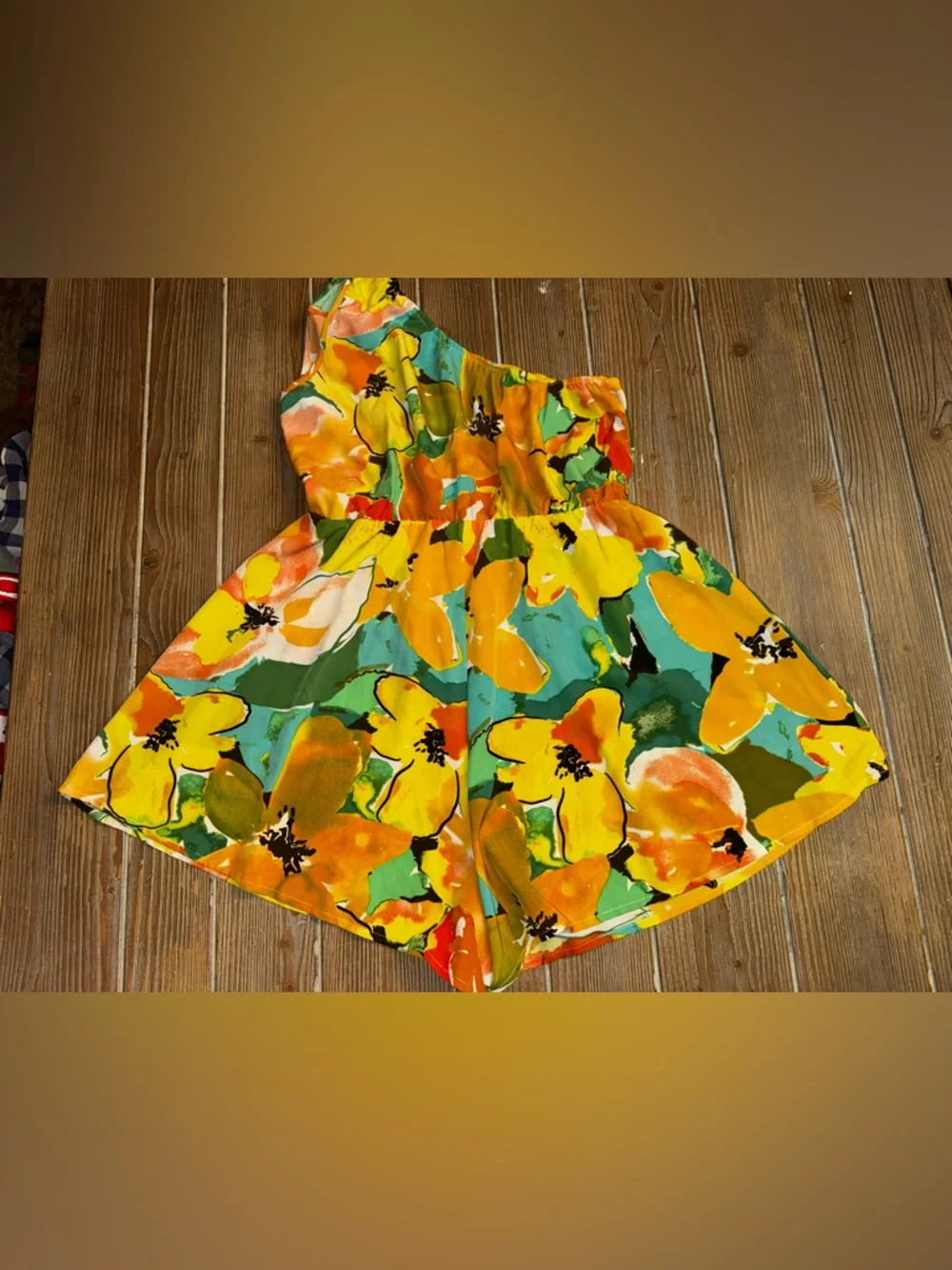 One-Shoulder Floral Romper in Yellow & Green - Picture 2 of 5